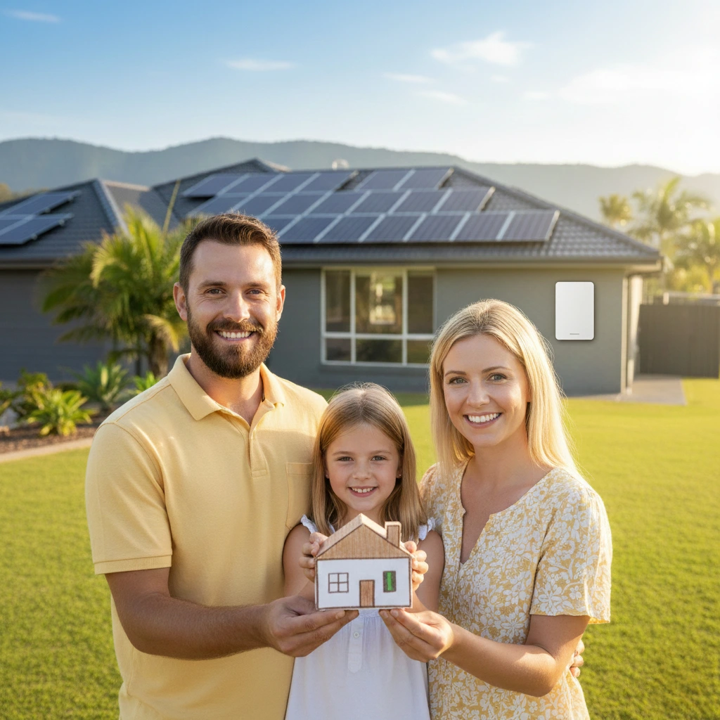Family in Rockhampton showcasing their solar battery–powered home.